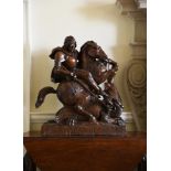 A LARGE CARVED OAK MODEL OF ST. GEORGE AND THE DRAGON, PROBABLY EARLY/MID 19TH CENTURY