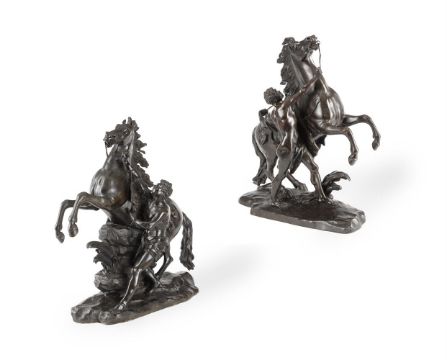 AFTER GUILLAUME COUSTOU (FRENCH, 1677-1746), A LARGE PAIR OF FRENCH BRONZE 'MARLY HORSES'