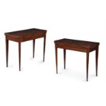 Y A PAIR OF REGENCY ROSEWOOD AND SIMULATED ROSEWOOD FOLDING CARD TABLES, IN THE MANNER OF JOHN MCLEA