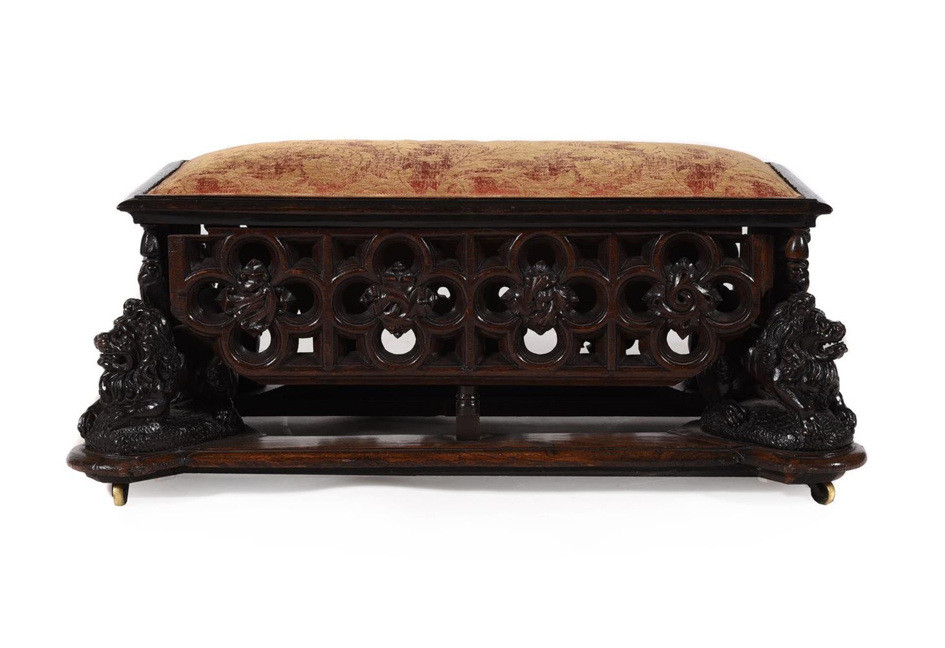 A CARVED OAK OTTOMAN STOOL, IN THE ANTIQUARIAN TASTE, 19TH CENTURY - Image 2 of 5