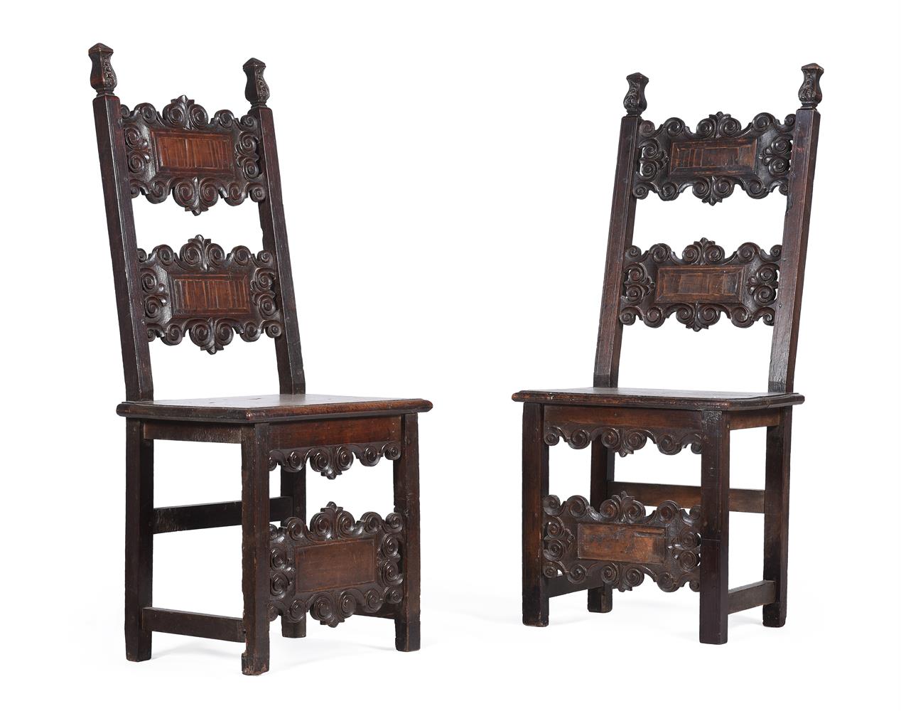 A MATCHED PAIR OF ITALIAN CARVED WALNUT CHAIRS, PROBABLY LOMBARDY, 17TH CENTURY - Image 5 of 5