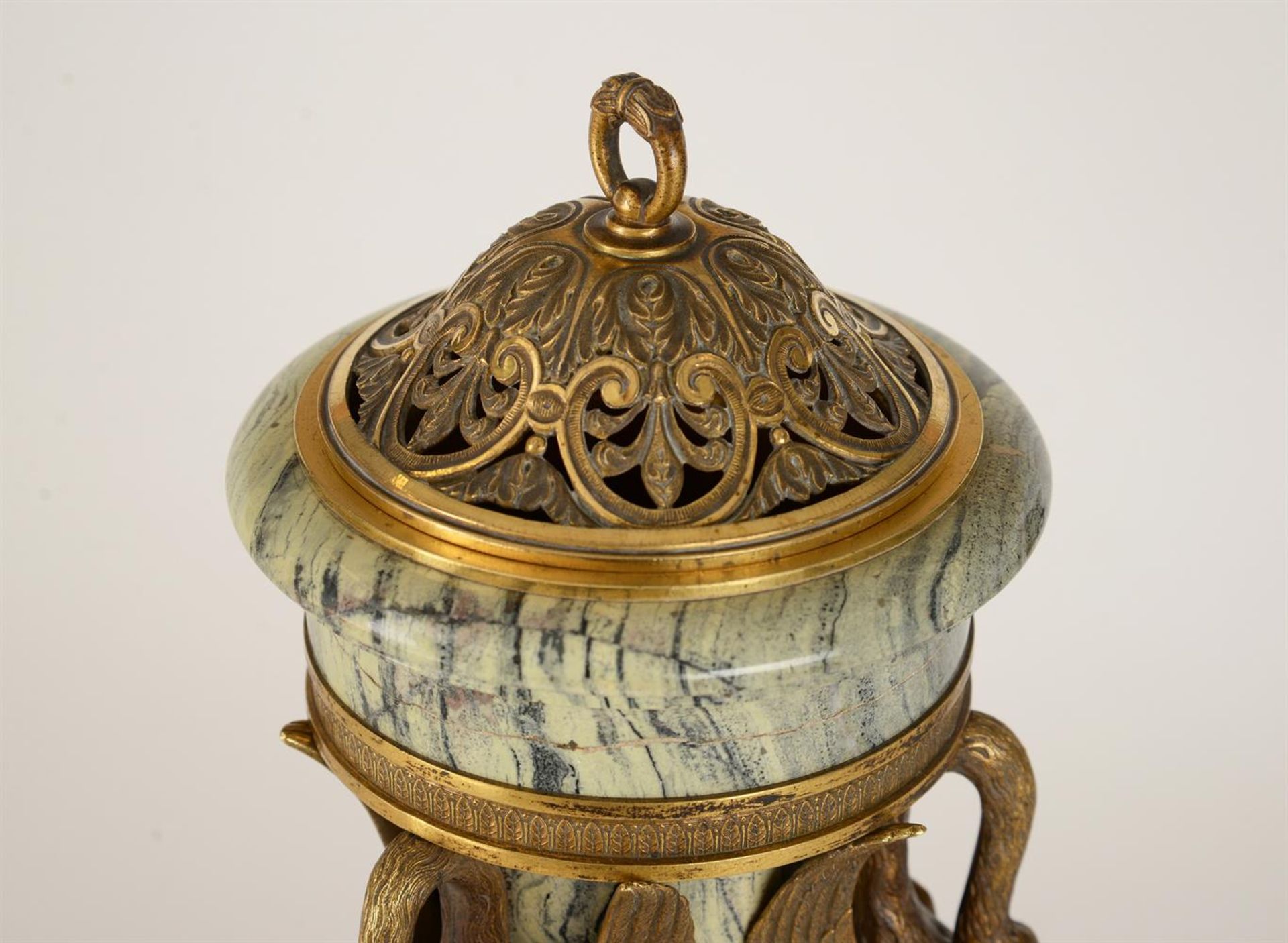 A PAIR OF FRENCH ORMOLU AND CIPOLLINO MARBLE URNS, LATE 19TH CENTURY - Image 3 of 4