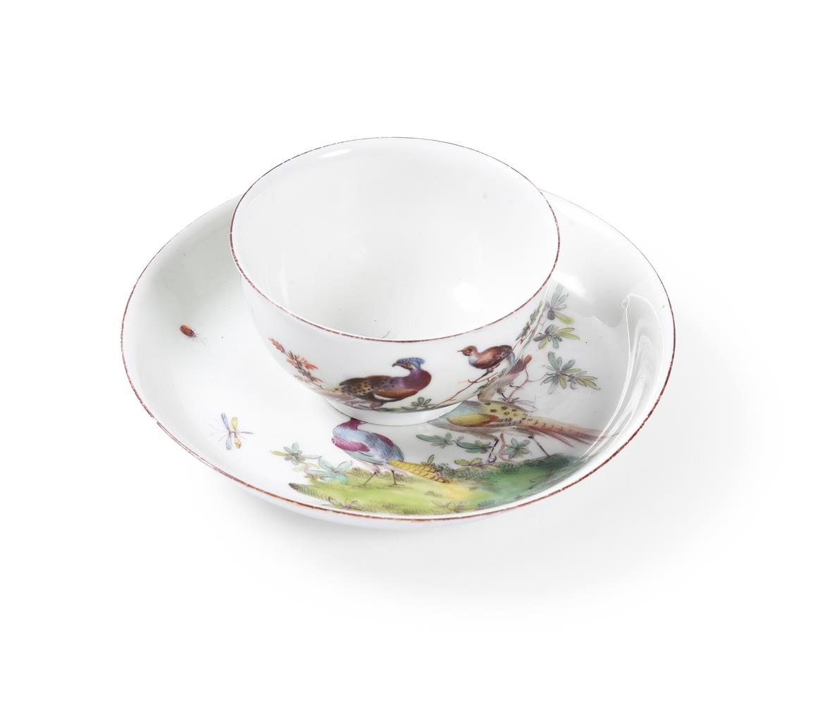 A CHELSEA TEA BOWL AND SAUCER PAINTED WITH EXOTIC BIRDS, CIRCA 1756 - Image 2 of 4