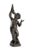 A FRENCH BRONZE FIGURE OF A CHERUB WITH A SHELL, LATE 19TH CENTURY