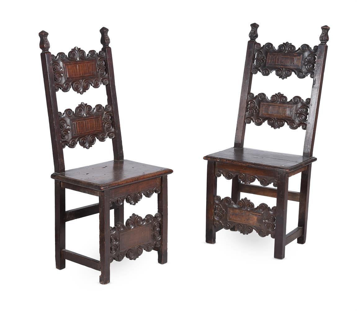 A MATCHED PAIR OF ITALIAN CARVED WALNUT CHAIRS, PROBABLY LOMBARDY, 17TH CENTURY - Image 2 of 5