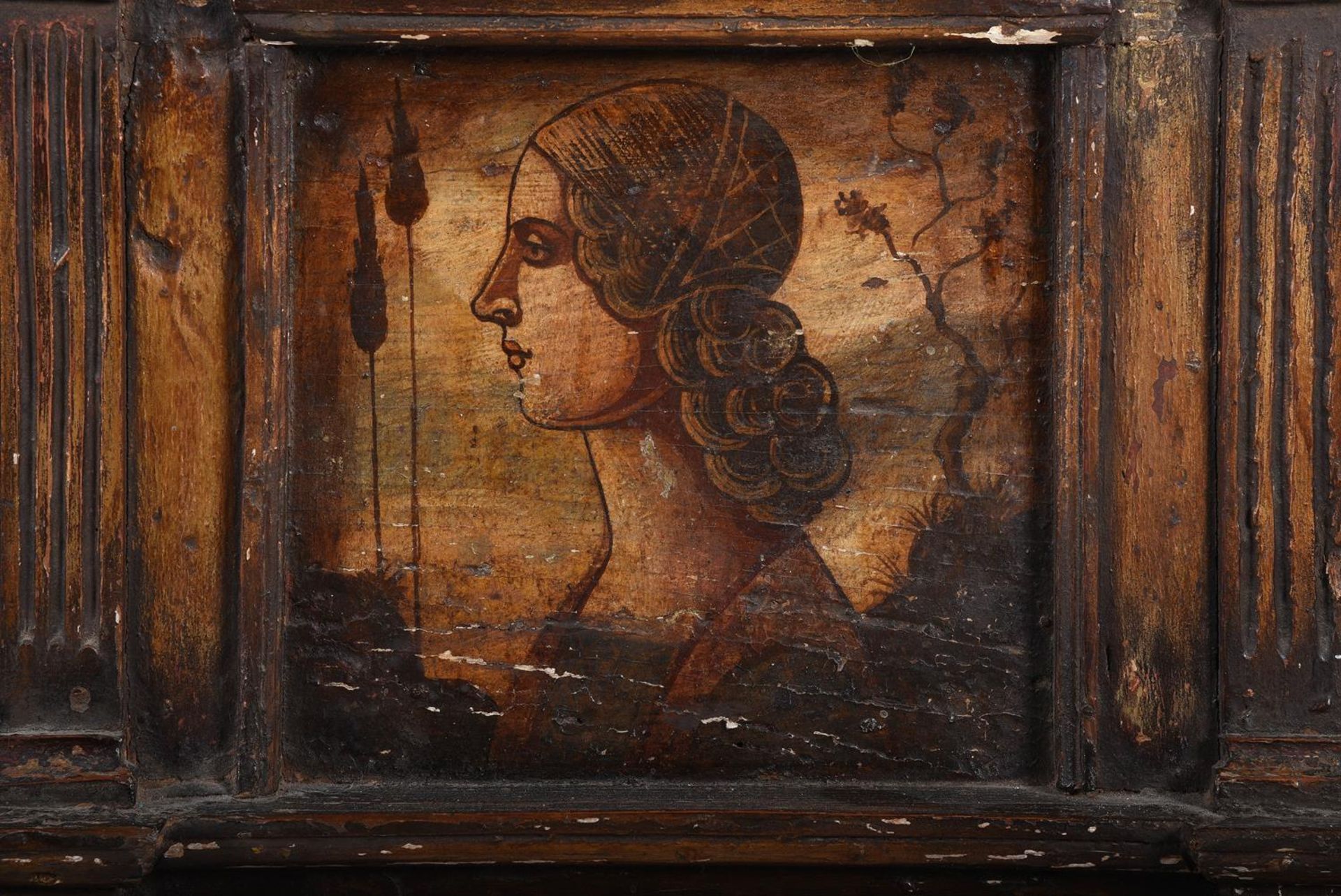 AN ITALIAN WALNUT CASSONE, PROBABLY VENETIAN, CIRCA 1500 - Image 4 of 6