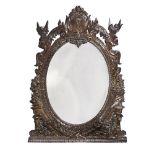 A CONTINENTAL SILVER PLATED REPOUSSE METAL WALL MIRROR, SECOND HALF 19TH CENTURY