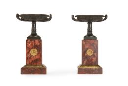 A PAIR OF 'GRAND TOUR' BRONZE AND MARBLE TAZZAS, ITALIAN, 19TH CENTURY