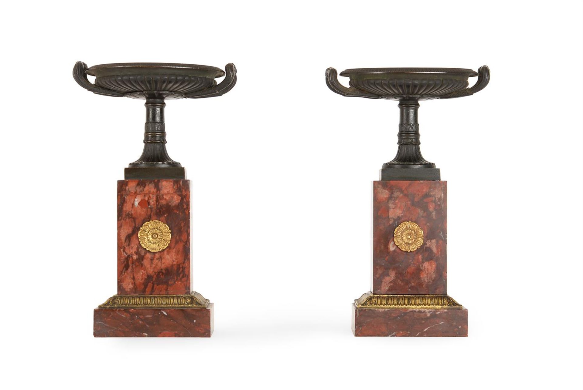 A PAIR OF 'GRAND TOUR' BRONZE AND MARBLE TAZZAS, ITALIAN, 19TH CENTURY