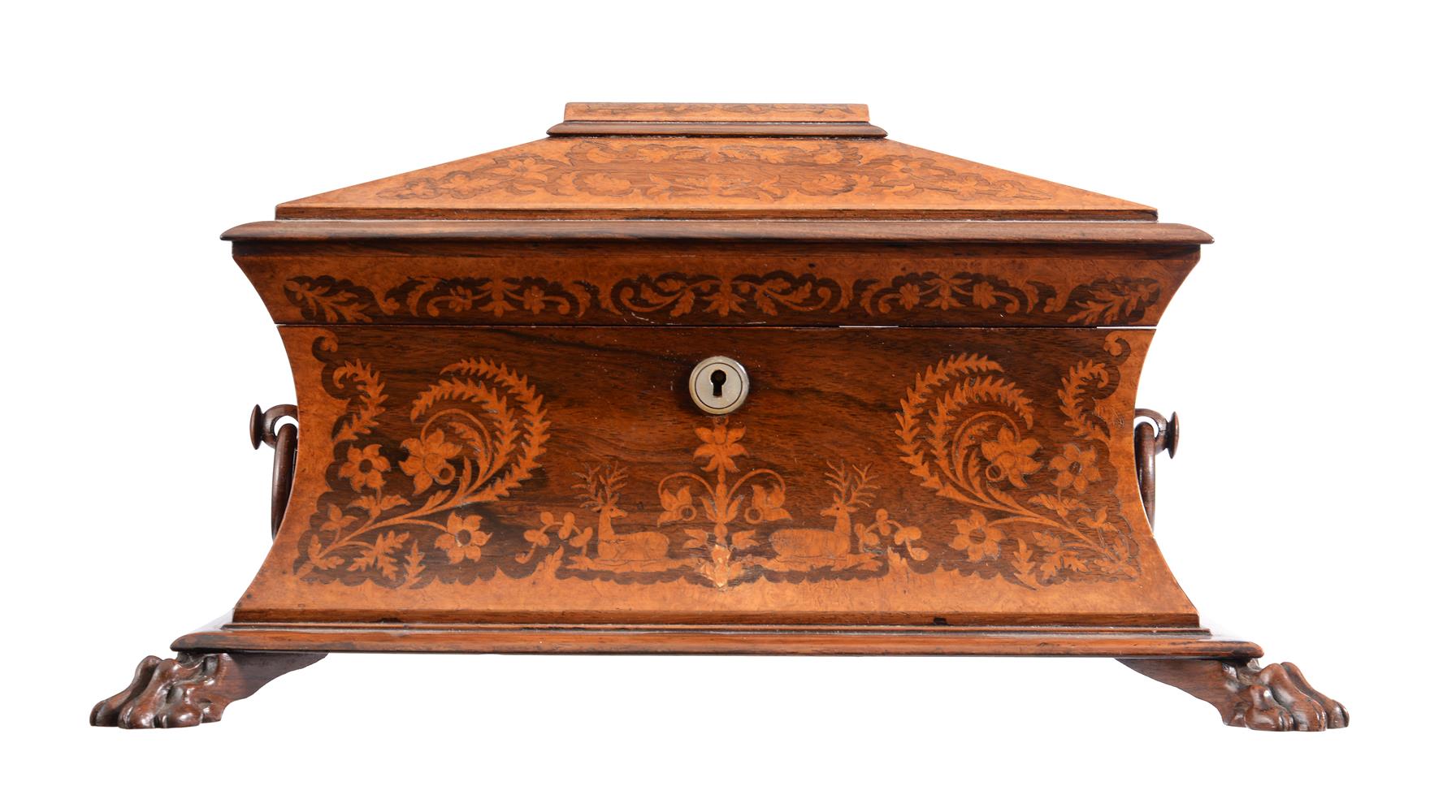 Y A WILLIAM IV ROSEWOOD AND AMBOYNA MARQUETRY TEA CHEST OR CADDY, CIRCA 1835 - Image 2 of 5