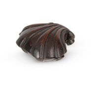 A GEORGE II CARVED MAHOGANY SCALLOP SHELL TABLE SNUFF MULL, CIRCA 1750