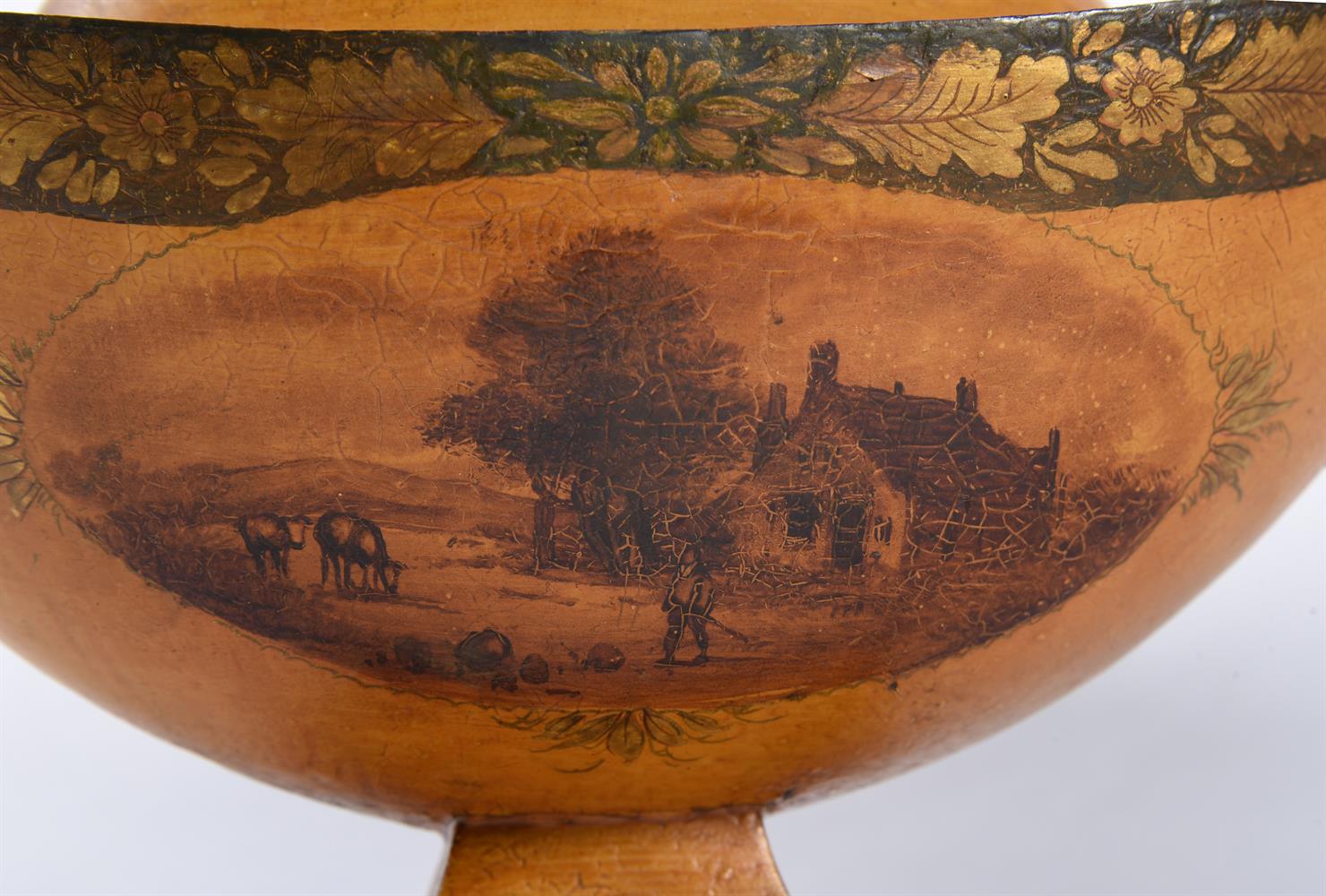 A PAIR OF DUTCH TOLE PEINTE YELLOW GROUND CHESTNUT URNS, EARLY 19TH CENTURY - Image 5 of 5