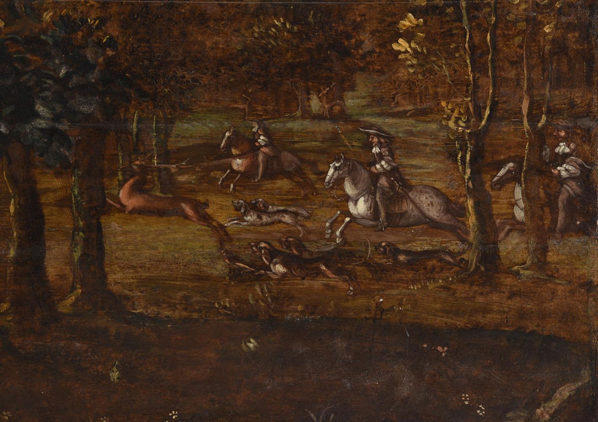 DUTCH SCHOOL, 18TH CENTURY, A HUNTING PARTY IN A WOODED LANDSCAPE - Image 4 of 5