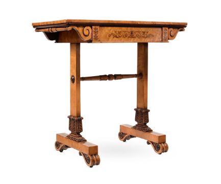 A REGENCY 'BIRD'S-EYE' MAPLE AND ROSEWOOD MARQUETRY INLAID GAMES TABLE, CIRCA 1820