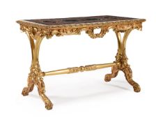 A SPECIMEN MARBLE INSET AND GILTWOOD SIDE TABLE, IN MID 19TH CENTURY STYLE