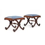 Y A PAIR OF WILLIAM IV ROSEWOOD X-FRAME STOOLS, IN THE MANNER OF GILLOWS, CIRCA 1835