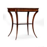 Y A CONTINENTAL MAHOGANY, EBONY AND GILT METAL BANDED SIDE TABLE, POSSIBLY BALTIC, CIRCA 1815