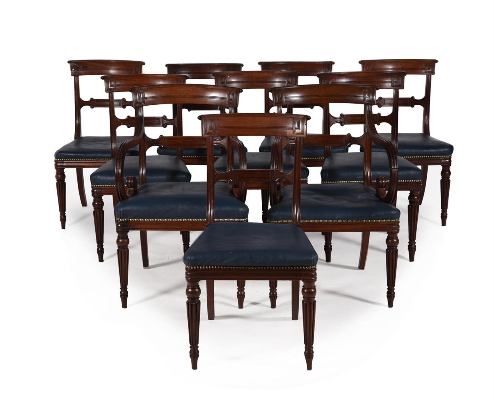 A SET OF TEN GEORGE IV MAHOGANY DINING CHAIRS, ATTRIBUTED TO GILLOWS, CIRCA 1825