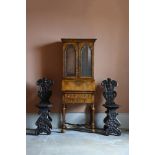 A QUEEN ANNE WALNUT AND FEATHER BANDED BUREAU CABINET, CIRCA 1705