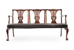 A CARVED MAHOGANY CHAIR BACK SETTEE, IN GEORGE III STYLE, 19TH CENTURY