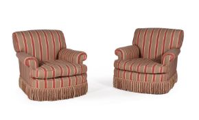 A PAIR OF UPHOLSTERED ARMCHAIRS, IN THE MANNER OF HOWARD & SONS, OF RECENT MANUFACTURE