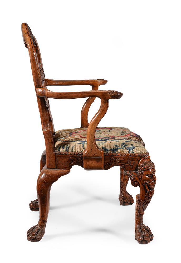 A GEORGE II CARVED WALNUT OPEN ARMCHAIR, ATTRIBUTED TO DANIEL BELL AND THOMAS MOORE, CIRCA 1735 - Image 11 of 21