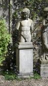 AFTER THE ANTIQUE- A RECONSTITUTED STONE FIGURE, EROS TORSO LATE, 20TH CENTURY