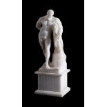 AFTER THE ANTIQUE A CARVED ALABASTER FIGURE OF 'THE FARNESE HERCULES', PROBABLY ITALIAN