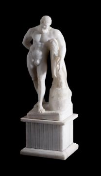 AFTER THE ANTIQUE A CARVED ALABASTER FIGURE OF 'THE FARNESE HERCULES', PROBABLY ITALIAN