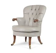 Y A WILLIAM IV ROSEWOOD AND LEATHER UPHOLSTERED ARMCHAIR, CIRCA 1835