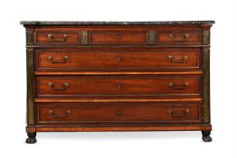 QUEEN MARY'S DIRECTOIRE MAHOGANY AND BRASS MOUNTED COMMODE, LATE 18TH/EARLY 19TH CENTURY