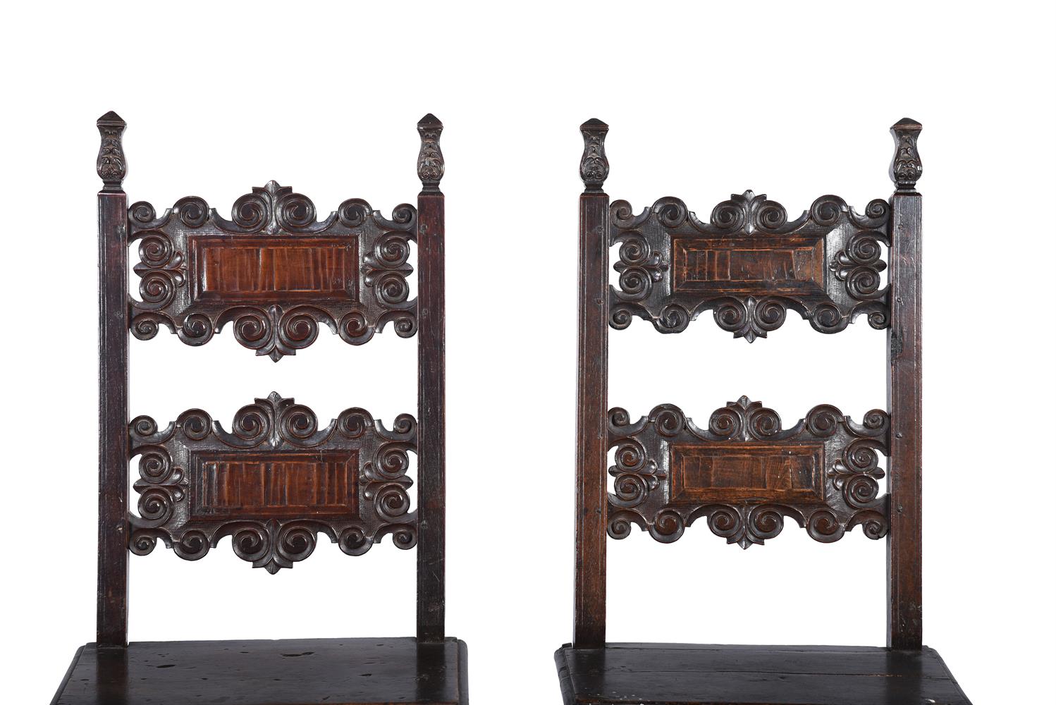 A MATCHED PAIR OF ITALIAN CARVED WALNUT CHAIRS, PROBABLY LOMBARDY, 17TH CENTURY - Image 4 of 5