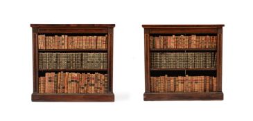 Y A PAIR OF REGENCY ROSEWOOD, BRASS INLAID AND GILT METAL MOUNTED OPEN BOOKCASES, CIRCA 1820