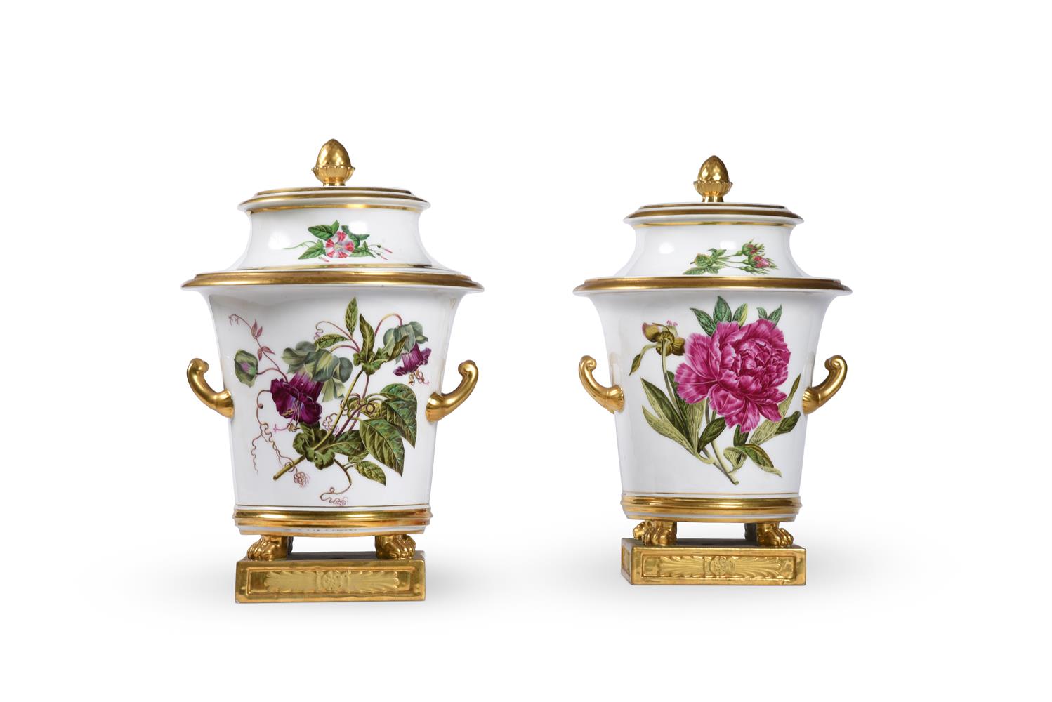 A PAIR OF PARIS PORCELAIN (DARTES FRERES) BOTANICAL TWO-HANDLED ICE-PAILS, LINERS AND COVERS - Image 4 of 6