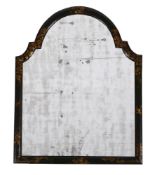 A BLACK JAPANNED AND GILT DECORATED WALL MIRROR, EARLY 18TH CENTURY