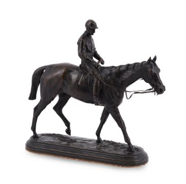 ISIDORE JULES BONHEUR 1827-1901), AN EQUESTRIAN BRONZE OF HORSE AND JOCKEY, LATE 19TH CENTURY