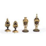 TWO PAIRS OF BRONZE AND ORMOLU CASSOLETTES, FIRST PAIR POSSIBLY ENGLISH, EARLY 19TH CENTURY