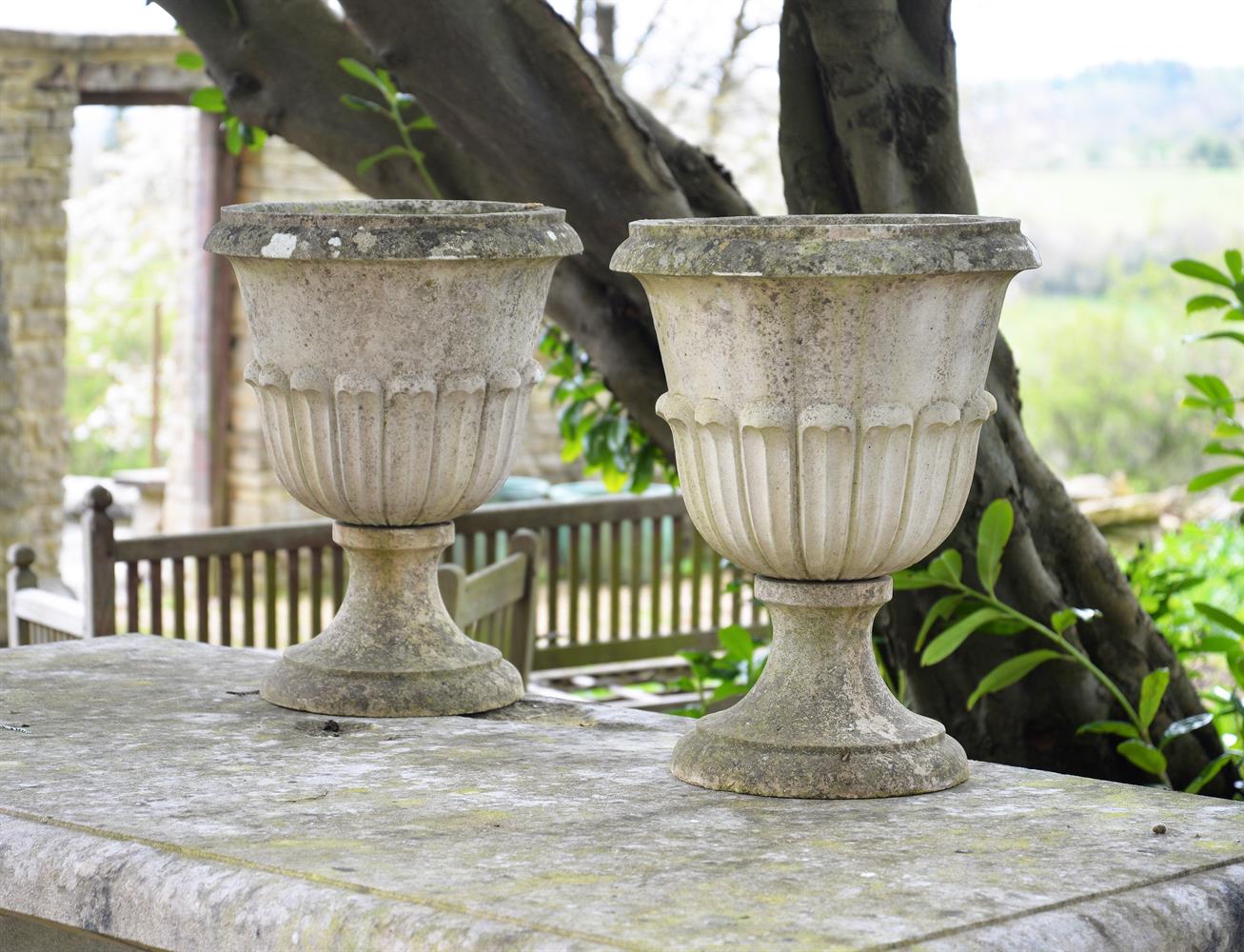 A PAIR OF COMPOSITION STONE VASES, IN 19TH CENTURY STYLE, MID 20TH CENTURY