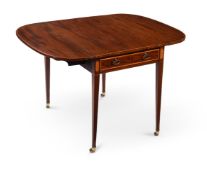 Y A GEORGE III MAHOGANY AND SATINWOOD BANDED PEMBROKE GAMES TABLE, ATTRIBUTED TO GILLOWS, CIRCA 1790