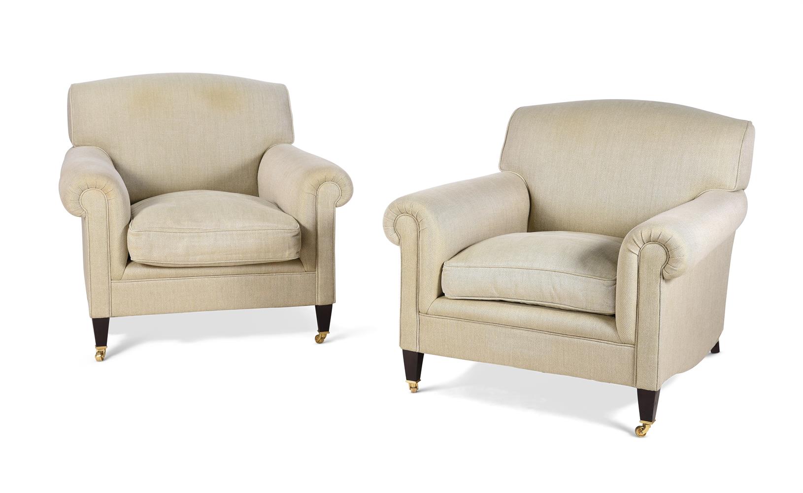 A PAIR OF UPHOLSTERED ARMCHAIRS, BY GEORGE SMITH, LATE 20TH CENTURY