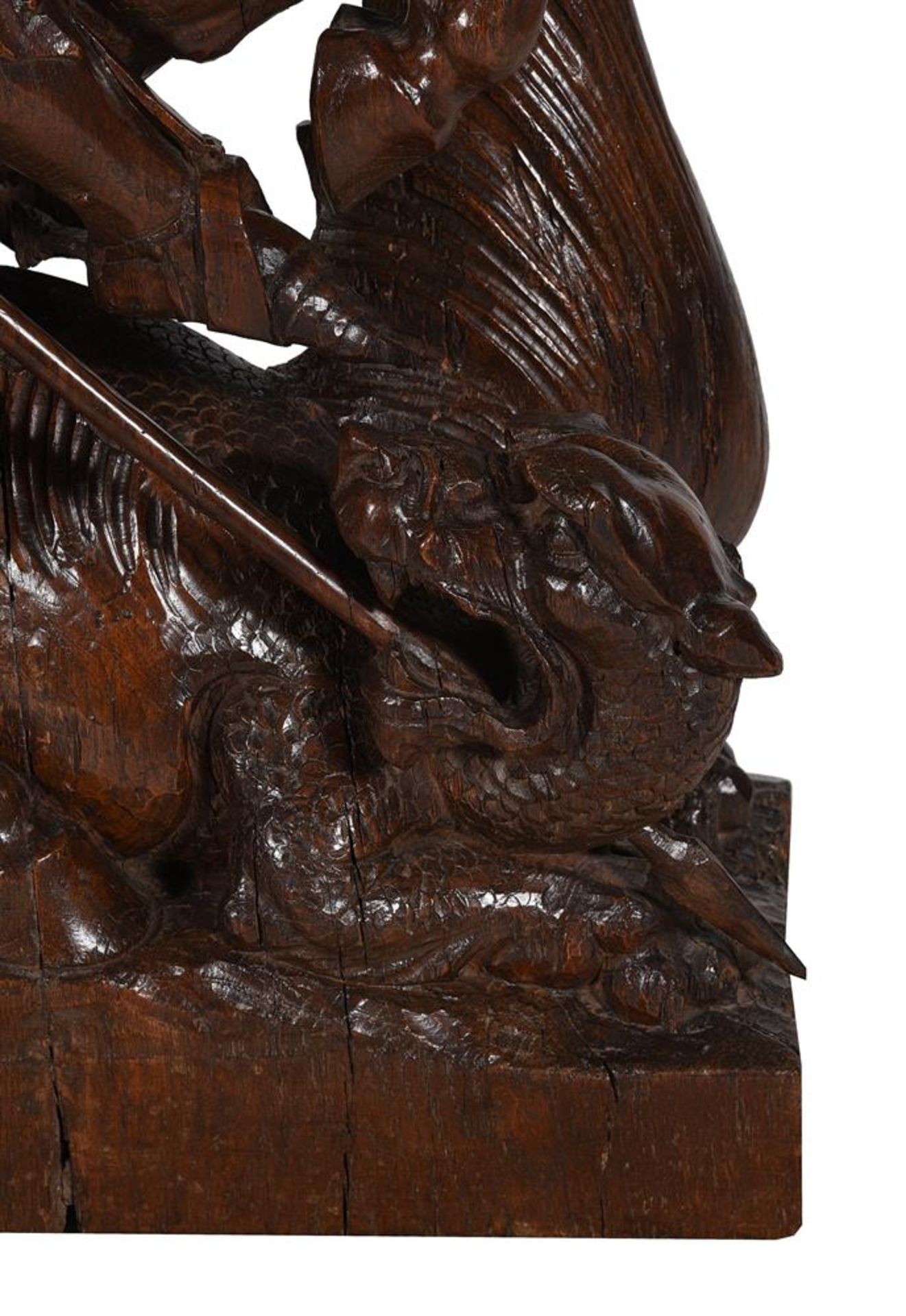 A LARGE CARVED OAK MODEL OF ST. GEORGE AND THE DRAGON, PROBABLY EARLY/MID 19TH CENTURY - Image 5 of 7