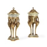 A PAIR OF FRENCH ORMOLU AND CIPOLLINO MARBLE URNS, LATE 19TH CENTURY