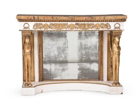 AN ITALIAN PAINTED, PARCEL GILT AND MARBLE CONSOLE TABLE, LATE 18TH/EARLY 19TH CENTURY