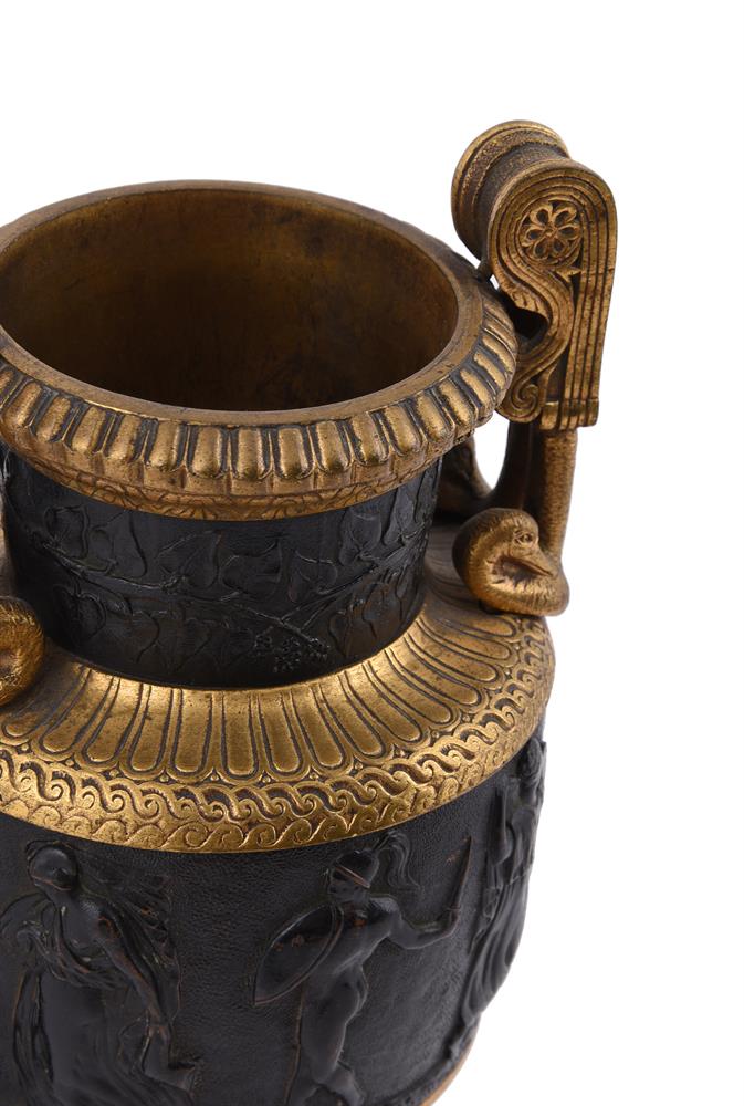 A PAIR OF FRENCH BRONZE AND PARCEL GILT VASES OF VOLUTE KRATER FORM, LATE 19TH CENTURY - Image 4 of 4