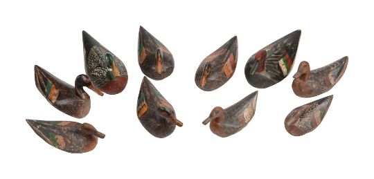 A COLLECTION OF TEN CARVED WOOD AND PAINTED DUCK DECOYS, POSSIBLY ITALIAN, EARLY 20TH CENTURY