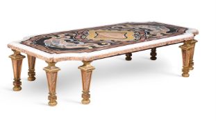 A CONTINENTAL SPECIMEN MARBLE AND ORMOLU LOW TABLE, 19TH CENTURY AND LATER