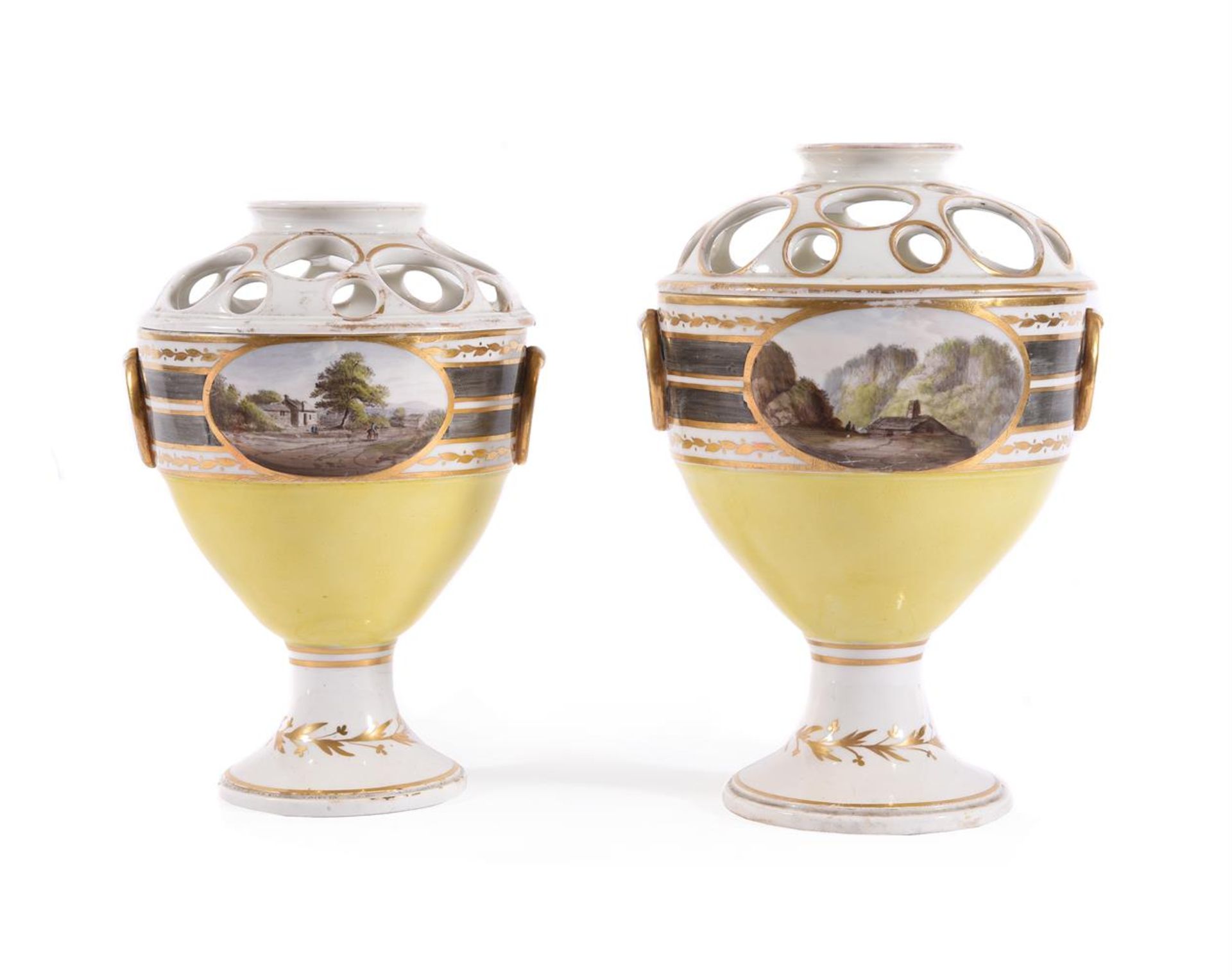 TWO ENGLISH PORCELAIN YELLOW-GROUND POT POURRI VASES AND COVERS, CIRCA 1800 - Bild 2 aus 7