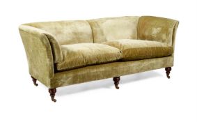 A MAHOGANY AND UPHOLSTERED SOFAIN LATE VICTORIAN STYLE, OF RECENT MANUFACTURE