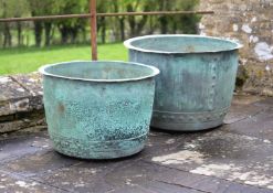 A COMPANION PAIR OF VICTORIAN VERDIGRIS COPPER PLANTERS, 19TH CENTURY