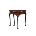 A GEORGE II MAHOGANY SEMI ELLIPTICAL FOLDING TEA TABLE, CIRCA 1755